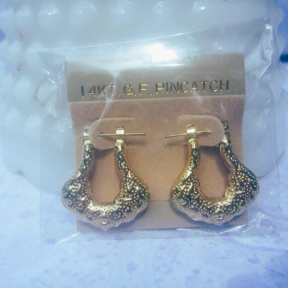 VTG 80'S 14KT GOLD FILLED EARRINGS, GOLD TONE, DOOR KNOCKER DESIGN - Picture 1 of 5